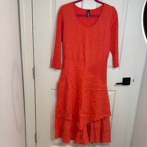 Elegant Orange Women's Dress Made in Italy 100% linen